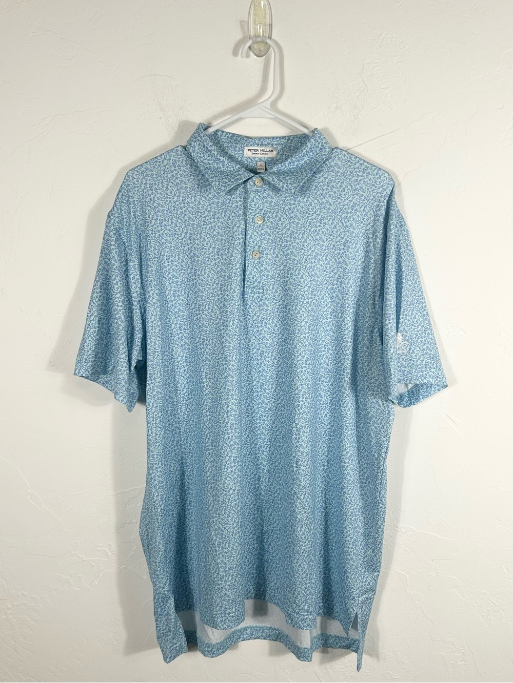 Peter Millar Summer Comfort Lizard King Golf Polo Men L Blue Lizard Print Crest